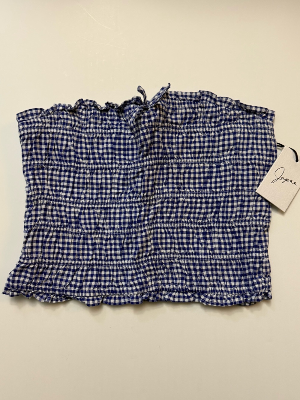 NEW, Japna Blue and White Gingham Smocked Tube Top